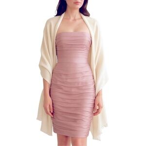 Monique Lhuillier Bridesmaids Strapless Ruched Chiffon Mini Dress 6 Dusty Rose
